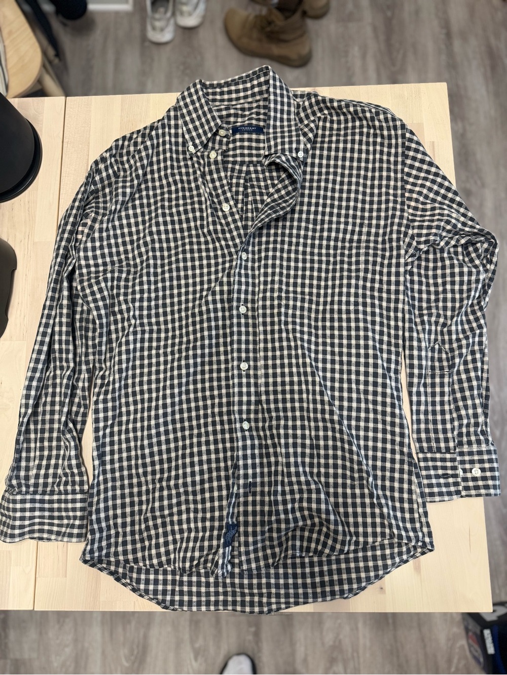 Burberry Black and Cream Check Cotton Button-Down Shirt